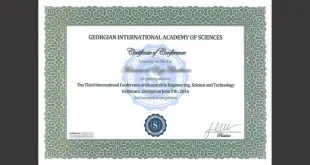 تصویر صدور گواهینامه از آکادمی بین المللی علوم گرجستان توسط شرکت نگرش اندیشمندان پیشرو