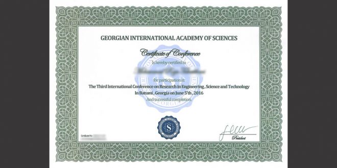 تصویر صدور گواهینامه از آکادمی بین المللی علوم گرجستان توسط شرکت نگرش اندیشمندان پیشرو